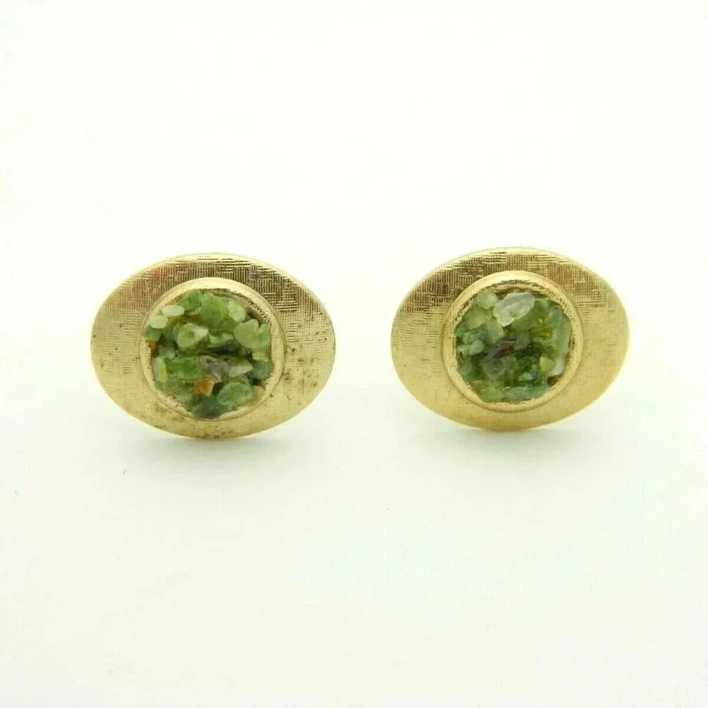 Swank Green Jade Chip Cluster Gold Tone Cufflinks
